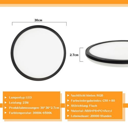 Plafonnier LED Pour Salon Avec Panneau Lumineux De Fond Rvb Intelligent Noir Rond