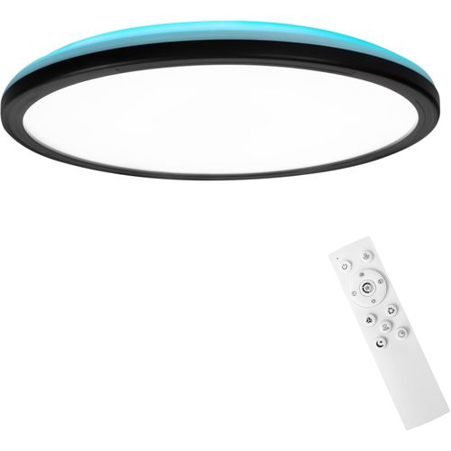 Plafonnier LED Pour Salon Avec Panneau Lumineux De Fond Rvb Intelligent Noir Rond