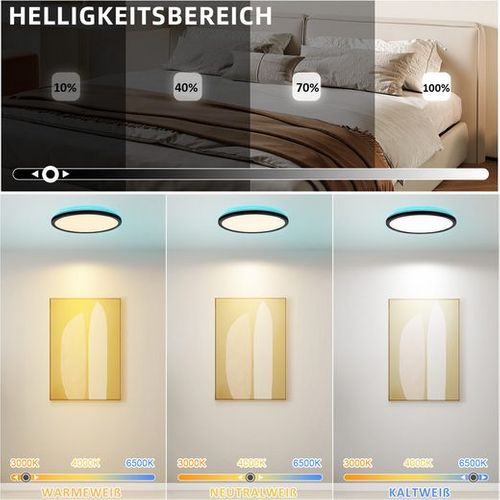 Plafonnier LED Pour Salon Avec Panneau Lumineux De Fond Rvb Intelligent Noir Rond