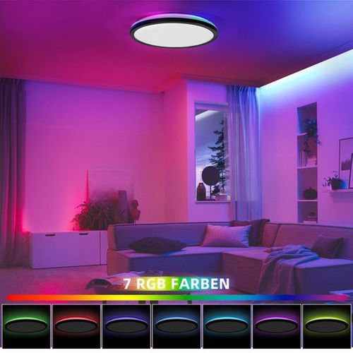 Plafonnier LED Pour Salon Avec Panneau Lumineux De Fond Rvb Intelligent Noir Rond