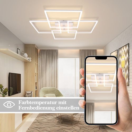 Plafonnier LED De Salon à Intensité Variable 48 W, Lampe De Plafond Moderne Avec Télécommande