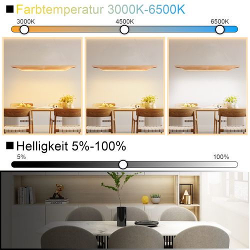 Suspension Salle à Manger 90cm Lampe Suspendue En Bois Moderne Dimmable Avec Télécommande