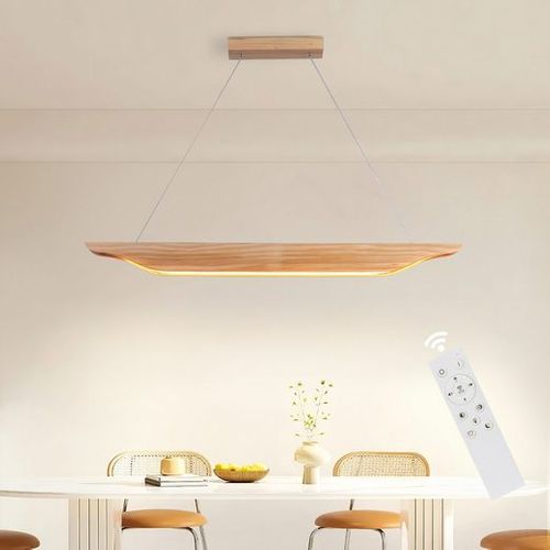 Suspension Salle à Manger 90cm Lampe Suspendue En Bois Moderne Dimmable Avec Télécommande