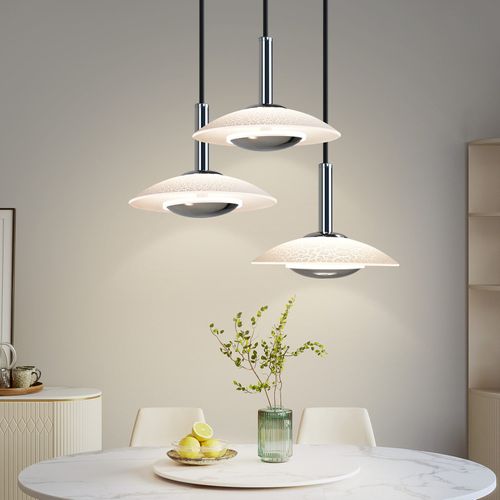 Suspension LED Salle à Manger Chrome Verre Métal Suspension Lampe 3000k Pour Chambre Cuisine