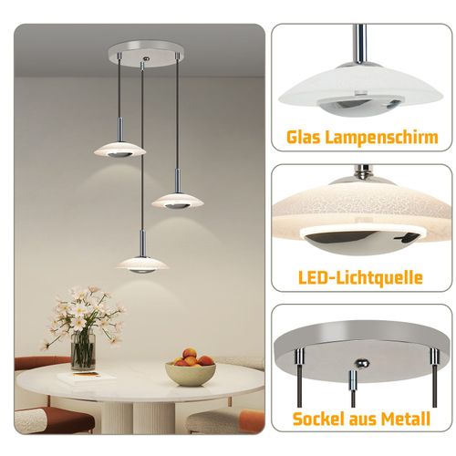 Suspension LED Salle à Manger Chrome Verre Métal Suspension Lampe 3000k Pour Chambre Cuisine