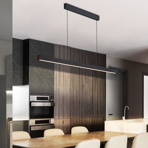 Suspension Salle à Manger 148 Cm Noir Lampe Suspension Linéaire 37w Dimmable Cuisine