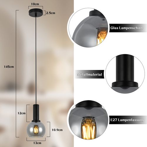 Suspension Salle à Manger 1 Flamme Noire E27 Suspension Vintage Pour Salon