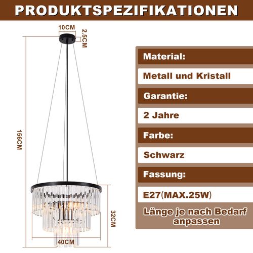 Suspension Salle à Manger E27 Design Cristal Lampe Suspendue Pour Salon Cuisine