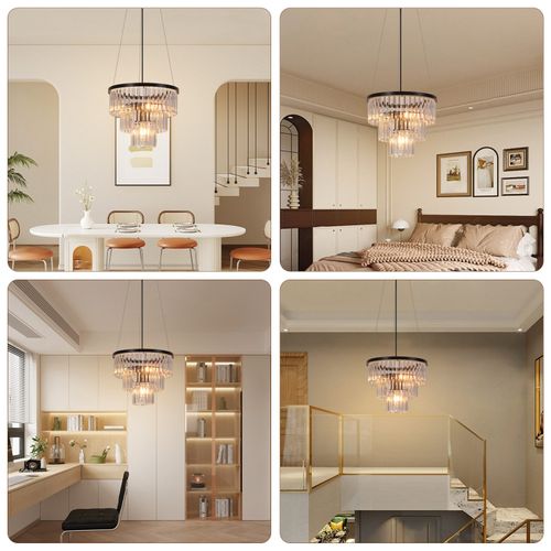 Suspension Salle à Manger E27 Design Cristal Lampe Suspendue Pour Salon Cuisine