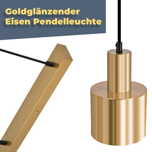 Suspension Salle à Manger 3 Flammes Or E27 Lampe Suspendue Métal pour Chambre Couloir