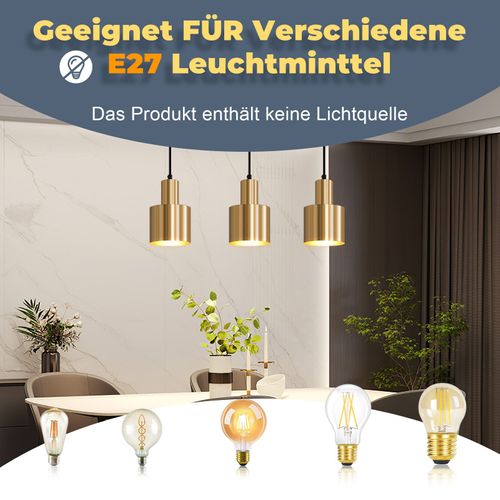 Suspension Salle à Manger 3 Flammes Or E27 Lampe Suspendue Métal pour Chambre Couloir
