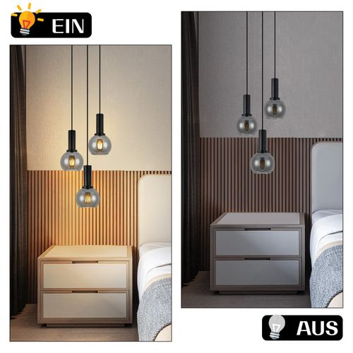 Suspension Salle à Manger 3 Flammes E27 Suspension Rétro Verre Noir pour Chambre Bar