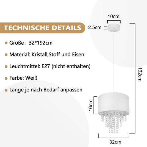 Suspension Salle à Manger E27 Moderne Cristal Tissu Suspension Lampe Salon Couloir