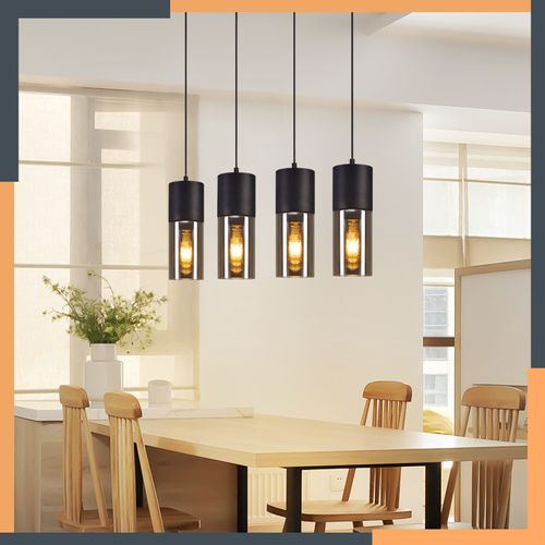 Suspension Salle à Manger 4 Flammes Noir Douille E27 Suspension Pour Cuisine Couloir