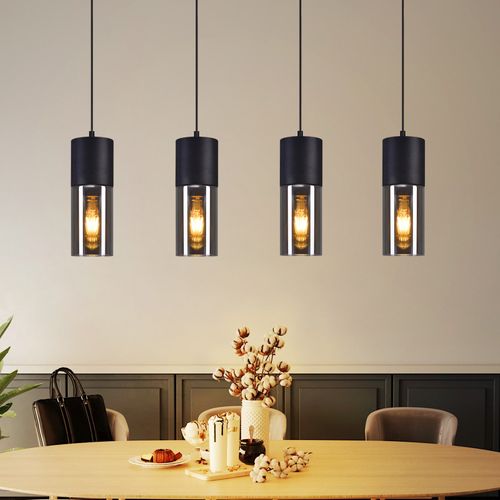Suspension Salle à Manger 4 Flammes Noir Douille E27 Suspension Pour Cuisine Couloir
