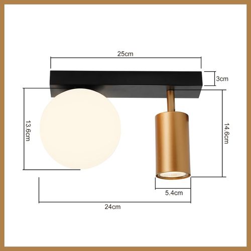Spot 2 Flammes Moderne E14 Plafonnier 40cm Métal Boule Verre pour Couloir Cuisine