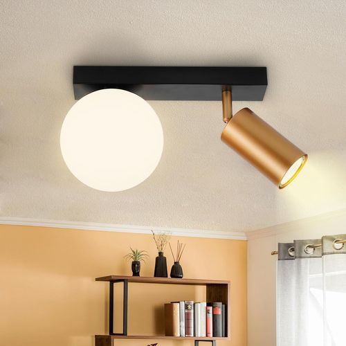 Spot 2 Flammes Moderne E14 Plafonnier 40cm Métal Boule Verre pour Couloir Cuisine