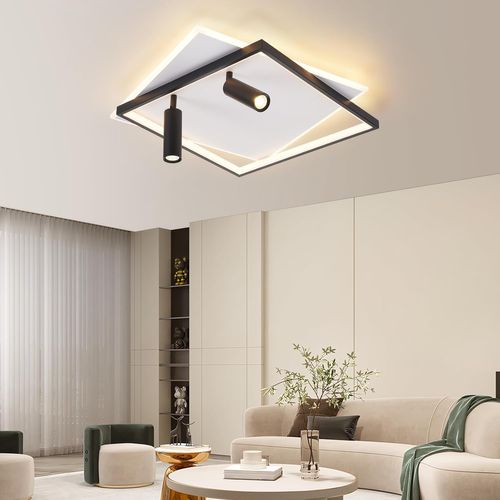 Plafonnier LED De Salon à Intensité Variable Avec 2 Spots De Plafond CarréEn Acrylique Moderne