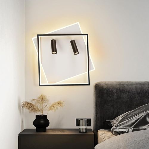 Plafonnier LED De Salon à Intensité Variable Avec 2 Spots De Plafond CarréEn Acrylique Moderne