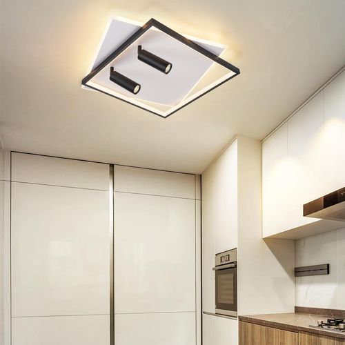 Plafonnier LED De Salon à Intensité Variable Avec 2 Spots De Plafond CarréEn Acrylique Moderne