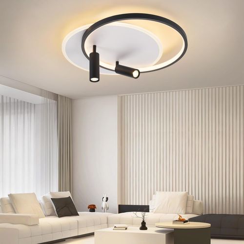 Plafonnier LED De Salon à Intensité Variable Avec 2 Spots De Plafond Rond En Acrylique Moderne