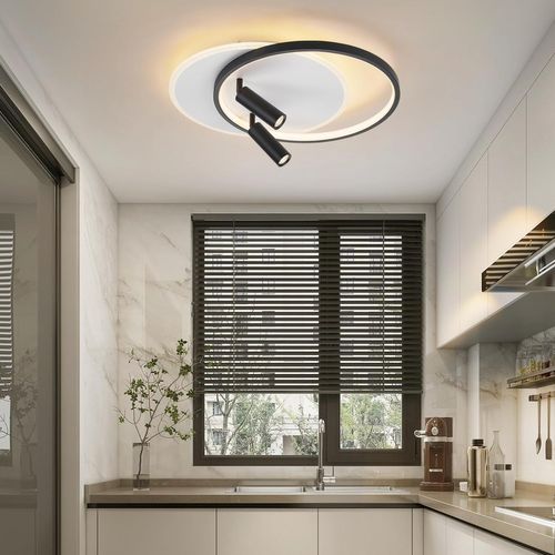 Plafonnier LED De Salon à Intensité Variable Avec 2 Spots De Plafond Rond En Acrylique Moderne