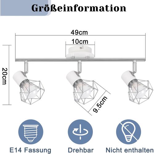 Plafonnier LED 3 Spots - Plafonnier Rétro Blanc/noir 350°