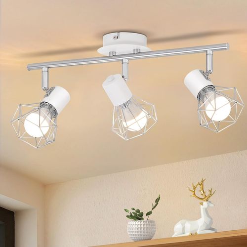 Plafonnier LED 3 Spots - Plafonnier Rétro Blanc/noir 350°