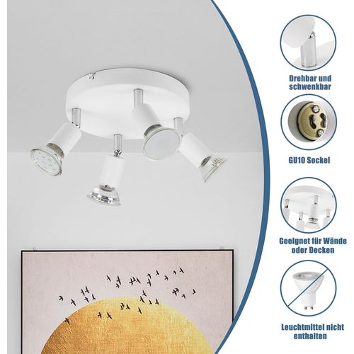 Spot De Plafond 4 Flammes Gu10 Lampe De Plafond En Métal Pour Chambre Cuisine Couloir