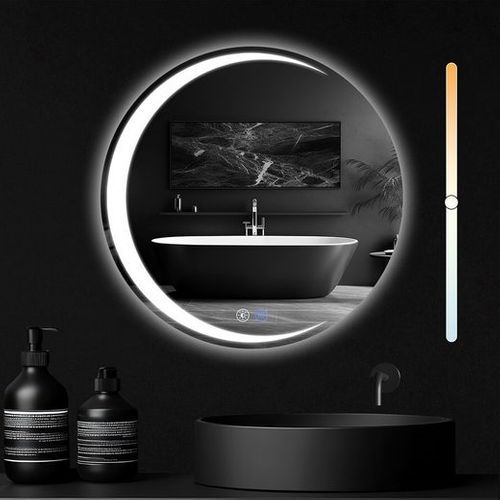 Miroir De Salle De Bain 60CM Avec Éclairage Miroir Mural Rond Moderne Ip44