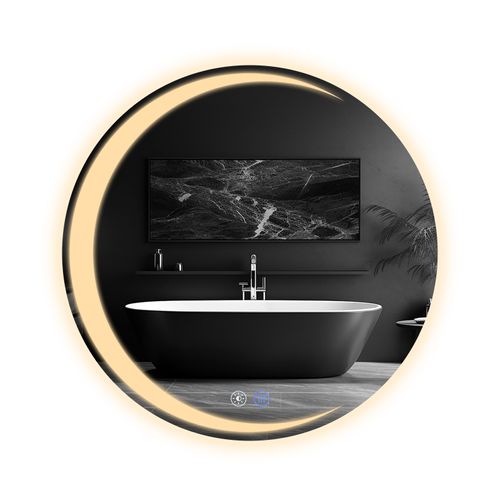 Miroir De Salle De Bain 60CM Avec Éclairage Miroir Mural Rond Moderne Ip44