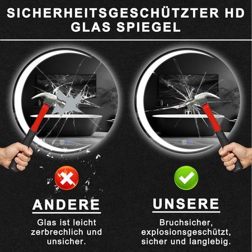 Miroir De Salle De Bain 60CM Avec Éclairage Miroir Mural Rond Moderne Ip44