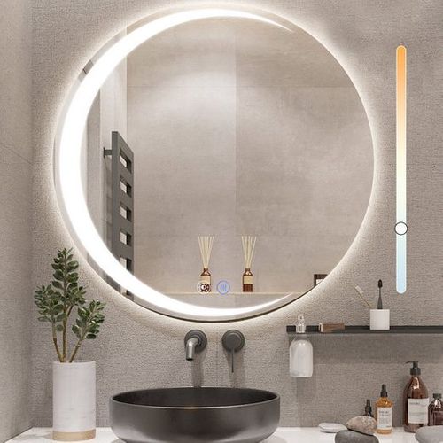 Miroir De Salle De Bain 50CM Avec Éclairage Miroir Mural Rond Moderne Ip44