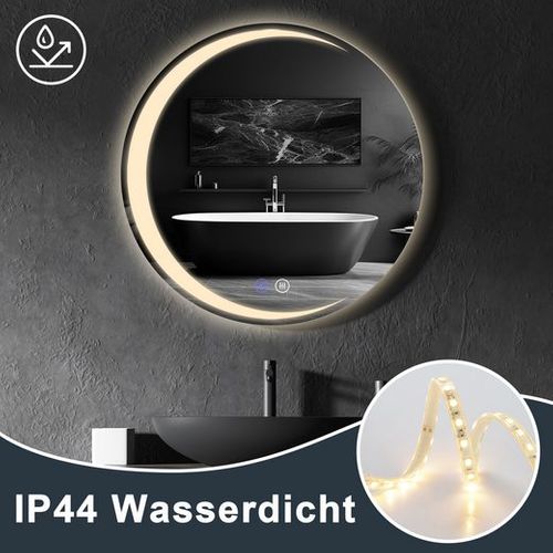 Miroir De Salle De Bain 50CM Avec Éclairage Miroir Mural Rond Moderne Ip44