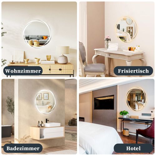 Miroir De Salle De Bain 70CM Avec Éclairage Rond Moderne Ip44