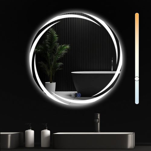 Miroir De Salle De Bain 70CM Avec Éclairage Rond Moderne Ip44
