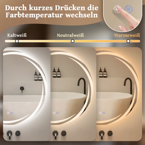 Miroir De Salle De Bain 50CM Avec Éclairage Rond Moderne Ip44