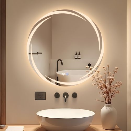 Miroir De Salle De Bain 50CM Avec Éclairage Rond Moderne Ip44