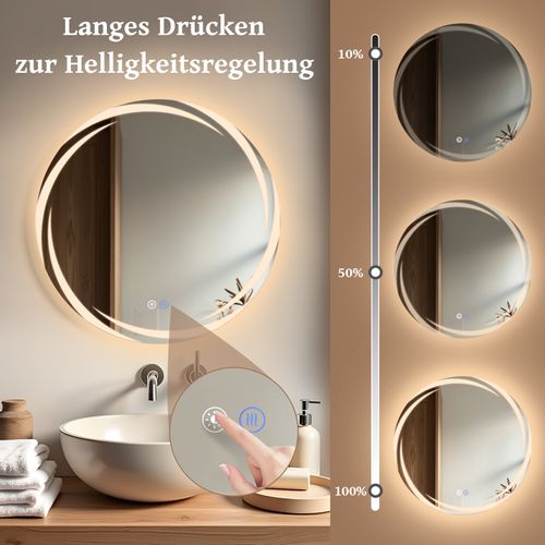 Miroir De Salle De Bain 50CM Avec Éclairage Rond Moderne Ip44