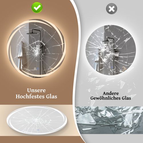 Miroir De Salle De Bain 50CM Avec Éclairage Rond Moderne Ip44