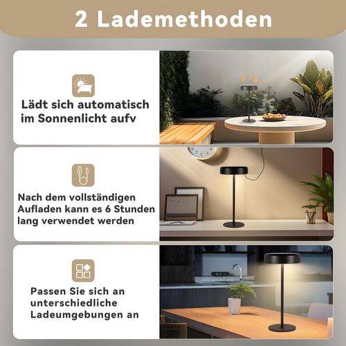 Lampe De Table LED Avec Variateur Tactile, Noire, Batterie 3600 Mah Et Fonction De Charge USB