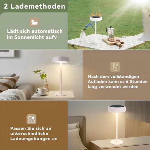 Lampe De Table LED Sans Fil à Batterie Solaire Chevet Rechargeable Tactile