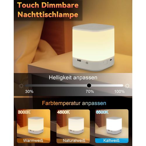 Lampe à Poser De Table LED Blanche Tactile Intensité Variable Sans Fil - Idéale Pour La Chambre