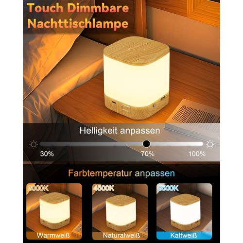 Lampe à Poser De Table LED Tactile à Intensité Variable Grain De Bois Sans Fil