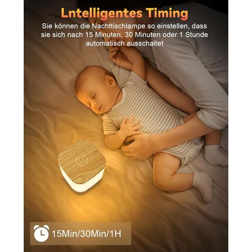 Lampe à Poser De Table LED Tactile à Intensité Variable Grain De Bois Sans Fil