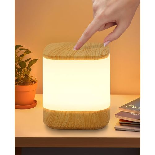 Lampe à Poser De Table LED Tactile à Intensité Variable Grain De Bois Sans Fil