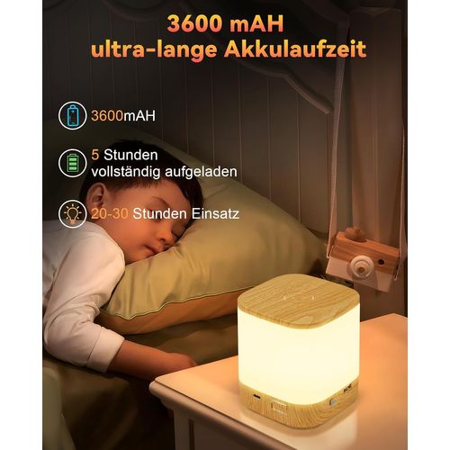 Lampe à Poser De Table LED Tactile à Intensité Variable Grain De Bois Sans Fil