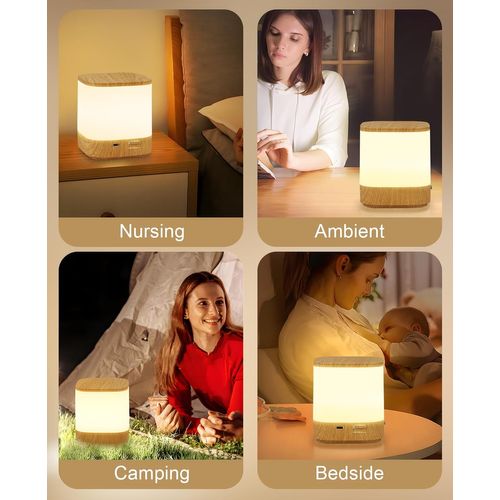 Lampe à Poser De Table LED Tactile à Intensité Variable Grain De Bois Sans Fil