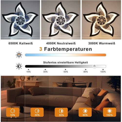 Ventilateur De Plafond Avec Éclairage Silencieux 48 W Noir Plafonnier Minuterie Chambre