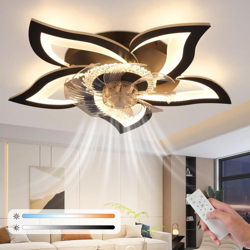 Ventilateur De Plafond Avec Éclairage Silencieux 48 W Noir Plafonnier Minuterie Chambre